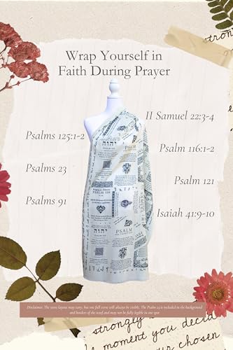 Protection Bible Verse Shawl w/Psalm 91 Vintage Scripture Scarf with 7 Bible Verses,100% Cotton
