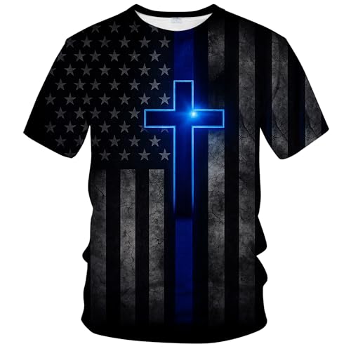 Funny American Flag Graphic T-Shirt Novelty Short Sleeve Crewneck Shirt - color: Blue Grey, size: Small