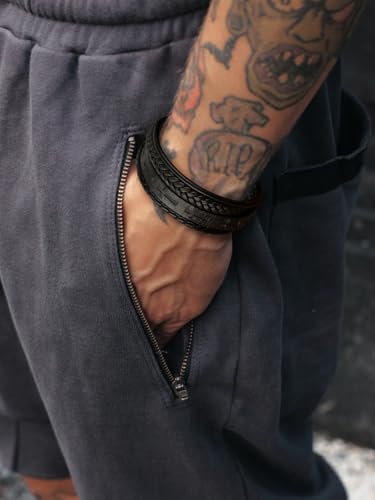 Mens Leather Cross Bracelet Multilayer Braided Wristband Bangle Bracelets with Stainless Steel Buckle Religious Gift for Men Brown/Black/Blue–8.3 inch - color: Black-1, size: 9in(Fits larger wrists)