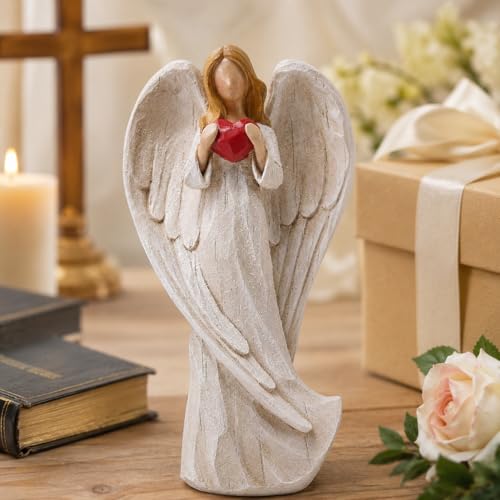 Hodao 8.75inch Resin Praying Angel Sculpture Figurine, with Hear - style: with heart