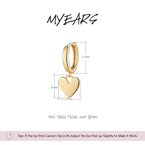 MYEARS Women Earrings Gold Huggie Hoop Dangle Drop 14K Gold Plated Small Simple Hypoallergenic Everyday Jewelry - style: Heart