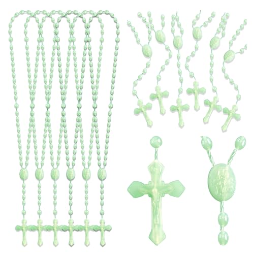 12Pcs Glow in the Dark Rosary Beads, 17 Inch Plastic Catholic Bulk Rosaries - color: Luminous
