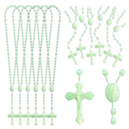 12Pcs Glow in the Dark Rosary Beads, 17 Inch Plastic Catholic Bulk Rosaries - color: Luminous