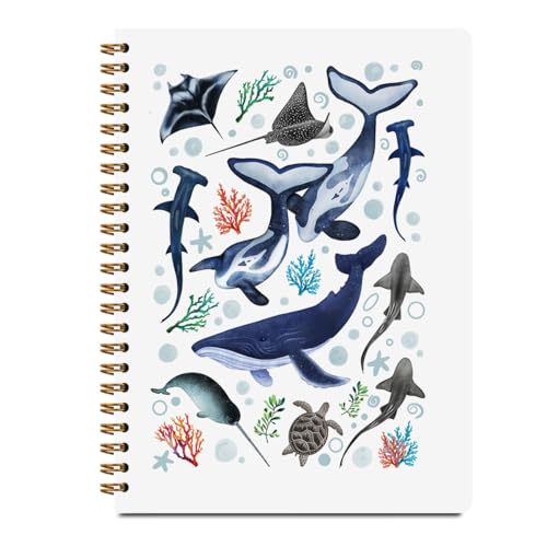 Marine Biology Notebook Journal, Retro Coastal Marine Biology Gifts - color: Whale