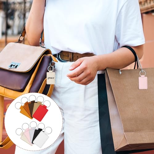 50 PCS PU Leather Keychain Blanks, Leather Key Fob Kit, Laser Engraving Keychain with Key Rings, Stamping DIY Crafts for Working, 10 Colors