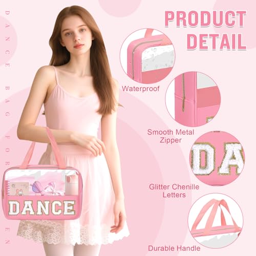 Dance Bag for Girls Chenille Letter Clear Makeup DANCE Stuff Shoe Bag,Toddler Dance Recital Gifts Ballet Cosmetic Zipper with Handle,Dance Competition Accessories Toiletry Storage Women(DANCE-Pink) - color: DANCE-Pink
