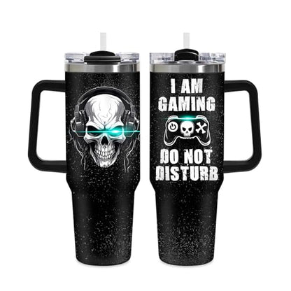 Gaming Tumbler Gifts for Men Teen Kids, 40oz Gamer Insulated Mug, Skull Video Game Controller Stainless Steel Travel Tumbler with Handle Straw, Double Wall Insulated Cup Present for Boys Teenagers - color: Game-D-532-E