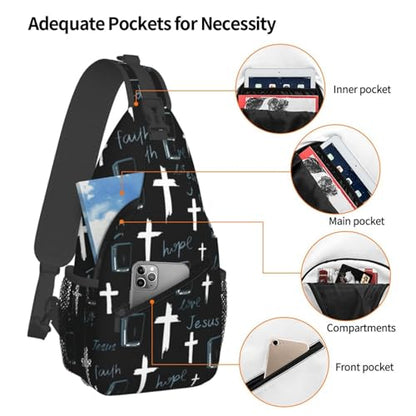 Jesus Christian Cross Crossbody Sling Bag For Women Men Adjustable Chest Bag Cute Shoulder Backpack Daypack For Sport Travel Hiking - color: Jesus Christian Cross 5