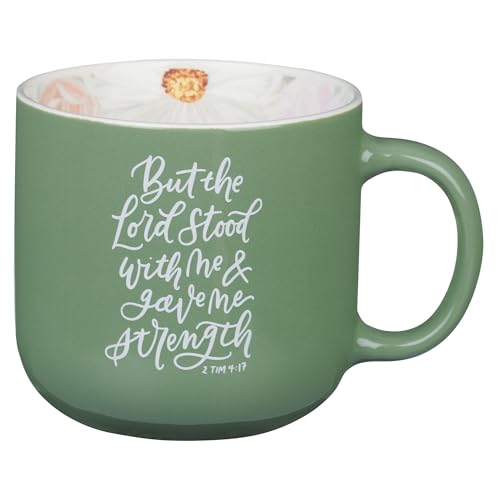 Christian Art Gifts Inspiring Ceramic Coffee Mug for Women: Lord Stood with Me Bible Verse, Microwave & Dishwasher Safe Novelty Cup, Sturdy Handle, Encouraging Gift for Women, Green Floral, 14 oz. - color: Lord Stood with Me/Green Floral, size: 14 Ounces