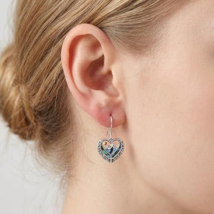 AOBOCO 925 Silver Mustard Seed Cross Heart Dangle Drop Earrings Women - color: Silver-Abalone Shell