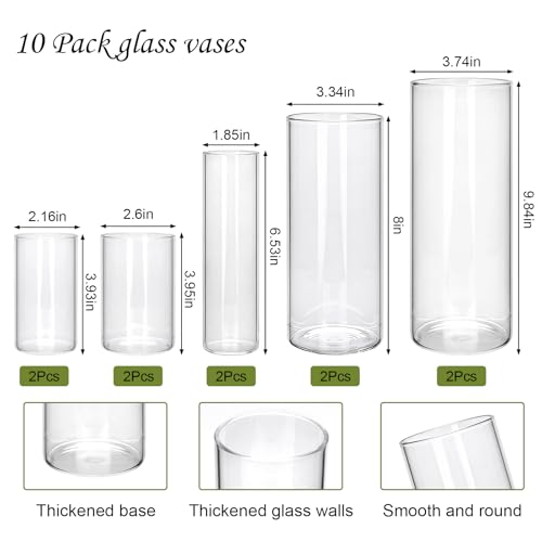 Glass Cylinder Vase,10 Pack Glass Vases,Hurricane Floating Candle - size: Smooth Set-10PCS