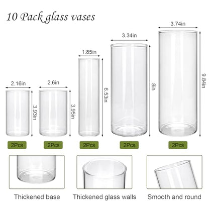 Glass Cylinder Vase,10 Pack Glass Vases,Hurricane Floating Candle - size: Smooth Set-10PCS