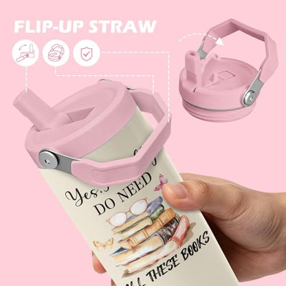 Book Lovers Gifts for Women, Read Tumbler with Handle and Flip Straw 28oz, Insulated Stainless Steel Travel Cup Mug, Birthday Gifts for Reading Lovers Readers - color: Book