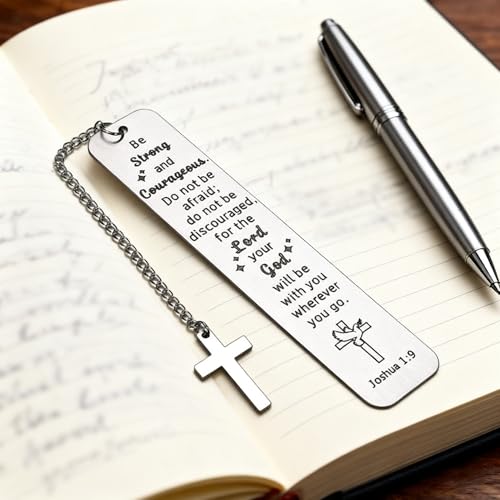 Bible Bookmark Christian Gifts for Women Men - Joshua 1:9 "Be Strong and Courageous Bible Verse | Inspirational Religious Gift with Cross Charm & Box for Graduation, Baptism, Son, Daughter - style: BM028 Joshua 1:9 Be Strong and Courageous