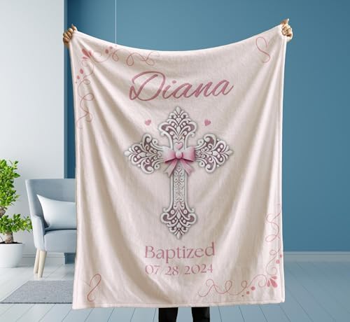 Personalized Baby Blankets Boys, Infant Christening Blanket, Dedication Keepsake Comforter For Girls, Custom Baby Blanket With Name, Catholic Girl Communion Throw, Holiday Baptismal Blankets For Kids - color: #Ver12