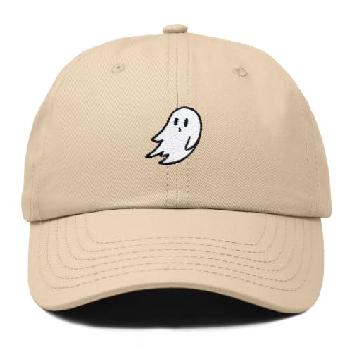 DALIX Ghost Embroidered Mens Womens Cotton Dad Hat Baseball Cap Adjustable - color: Khaki