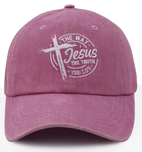 The Way The Truth The Life Baseball Cap for Men Women, Adjustable Cotton Embroidered Christian Jesus Hat - color: Pink