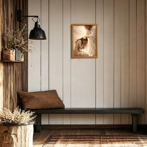 DWJNG Wood Framed Jesus Healing Girl Christ-Themed Wall Art, 12 x 16 Inches - color: Jesus Wall Art, size: 16"L x 12"W