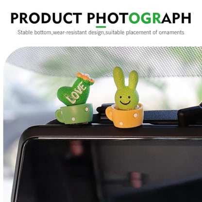 4 PCS Cute Mini Cactus Figurines, Car Dashboard Decorations, Resin Cactus Accessories, Universal Plant Decoration Accessories for Most Cars (Green)