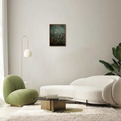 Green Wildflower Framed Canvas Wall Art 12x16 inch - color: Wildflower-green, size: 12"x16" Natural