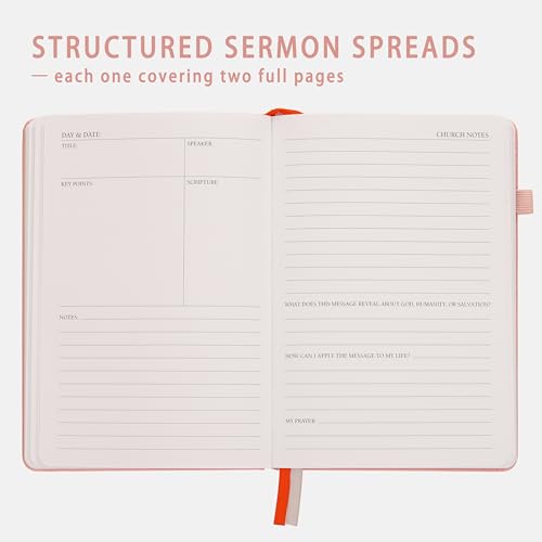 Church Notes Journal with Pen & Gift Box, A5 Sermon Notes Notebook - color: Pink