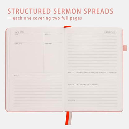 Church Notes Journal with Pen & Gift Box, A5 Sermon Notes Notebook - color: Pink