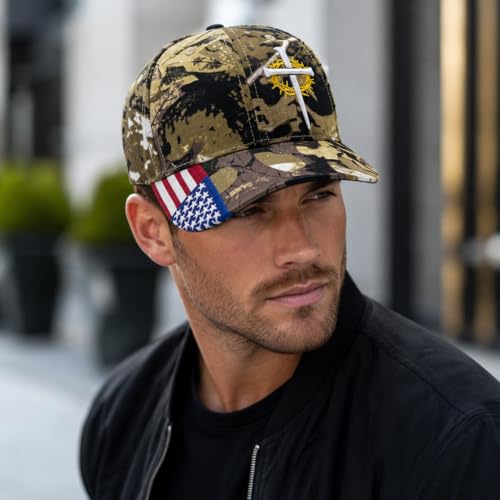 Christian Cross Baseball Cap for Men, American Flag - color: Camo