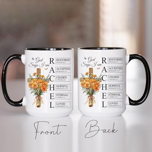 Personalized God Says I Am Mug - Custom Bible Verse Birth Flower 11oz 15oz - Cross Christian Coffee Mug - Religious Gifts for Women - color: GOD-IAM-M7
