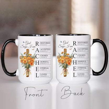 Personalized God Says I Am Mug - Custom Bible Verse Birth Flower 11oz 15oz - Cross Christian Coffee Mug - Religious Gifts for Women - color: GOD-IAM-M7