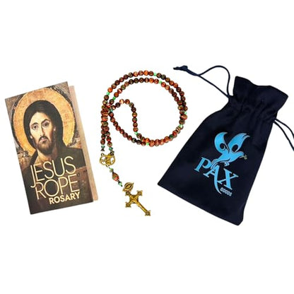 Jesus Rope Rosary - Orthodox Komboskini Chotki with 100 Agate Beads - 16.5 inch Christian Prayer Beads - Alloy Metal Religious Meditation Aid - Spiritual Gift - Orthodox Prayer Tool
