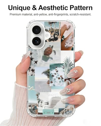 Turtle Aesthetic Collage Phone Case Compatible with iPhone 17, Pastel Summer Vibe Beach Ocean Phone Cover for iPhone 17 - color: Summer Turtle