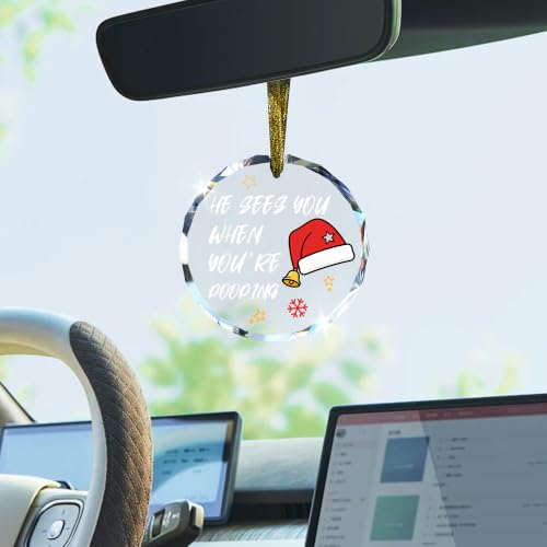 Funny Christmas Bathroom Glass Hanging Ornament Sign - style: Santa Hat
