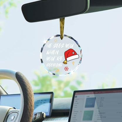 Funny Christmas Bathroom Glass Hanging Ornament Sign - style: Santa Hat
