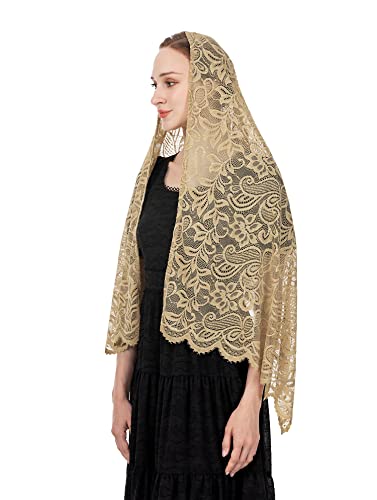 Wgior Rectangular Chapel Veil Scarf Catholic Church Veils Mantilla Wrap Shawl Mass Head Covering - color: Beige