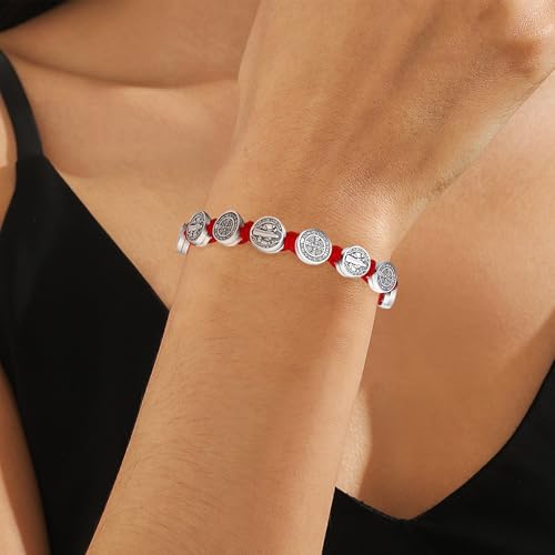 2Pcs Catholic Medalla de San Benito Rosary Bracelet Adjustable Red String St Benedict Bracelets for Easter Party Favor Prayer Blessing Protection