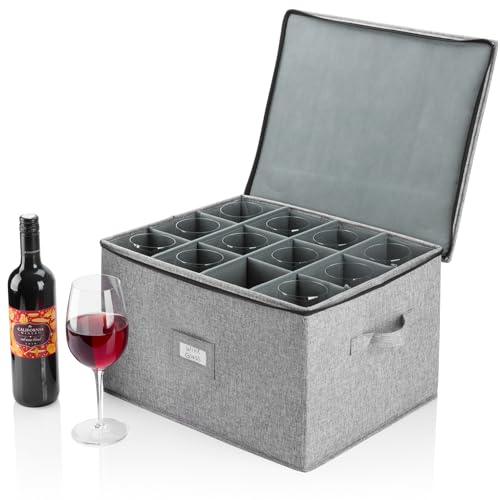 Hard Shell China Storage for Wine Glass - 16" x 13" x 10"H - Stackable with Fully Padded Interior - style: Wine Glass Storage