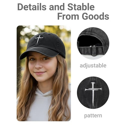 Christian Hats for Men Women,Jesus 3 Nail Cross Hat Christian Religious Gifts for Birthday/Christmas,Black and Silver - color: 201.black
