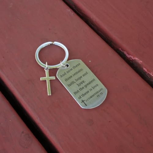 Inspirational Scripture Keychain with Cross - Bible Verse Matte Key Chain Religious Gift for Christian - style: 1 Corinthians 13:13