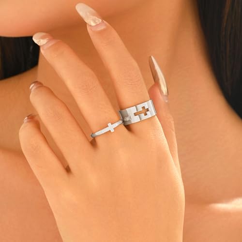 Matching Cross Rings for Couples Best Friend Promise Rings for Her Him - color: Silver