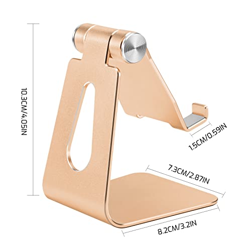 Gold Foldable Aluminum Alloy Cell Phone Holder,Tabletop Metal Phone Stand with Adjustable Angle by Swivel Axis,Smartphone Cradle - color: Gold