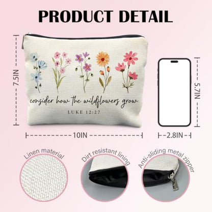 Christian Floral Makeup Bag, Christian Inspirational Gifts for Women, Religious Bible Verse Scripture Cosmetic Bag Canvas Toiletry Zipper Pouch for Women - color: LUKE 12:27