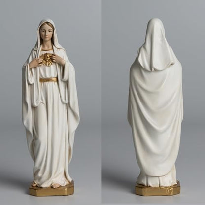 BC Catholic Immaculate Heart of Mary Figure, 6" H Blessed Holy Mother Virgin Mary Statue Indoor, Religious Gifts, Handpainted Renaissance Sculpture Purity & Grace Collection by Buildclassic - color: Gold&white Immaculate Heart