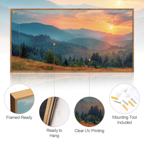Aurlan Mountain Sunset Framed Canvas Wall Art 40x20 Inch - color: Boho Mountain Sunset Landscape, size: 40"L x 20"W