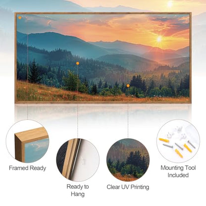 Aurlan Mountain Sunset Framed Canvas Wall Art 40x20 Inch - color: Boho Mountain Sunset Landscape, size: 40"L x 20"W