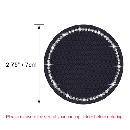Wisdompro Bling Car Coasters, 2 Pack 2.75" Diameter Car Cup Coaster, Black - color: Black