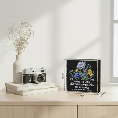 Praise the Lord Psalm 1061 Wood Box Sign, Black, 5x5 Inch - color: Black-018