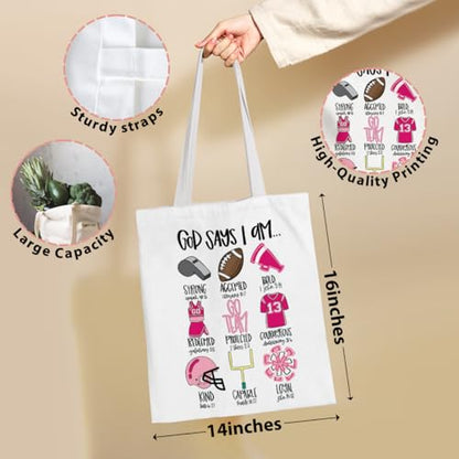 VICBOU Bible Verse Canvas Tote Bag, Inspirational Religious Christian Gifts for Women Men Canvas Tote Reusable Grocery Bags - color: Godsays05