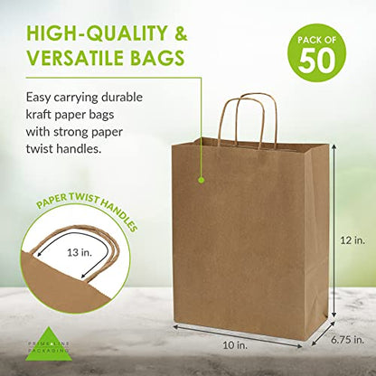 Prime Line Packaging Shopping Bags with Handles, 10x6.75x12 inches, 50 Pack - size: 10x6.75x12 Inch