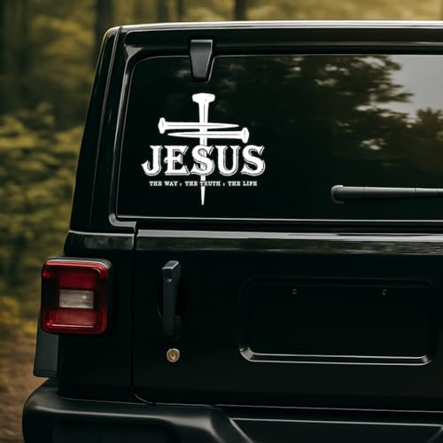 Premium Jesus The Way The Truth The Life Car Decal – Premium Christian Cross Sticker, Faith Vinyl Decal for Car, Truck, Laptop, Christian Gift (Size 9x9 inches) - size: Size 9x9 inches