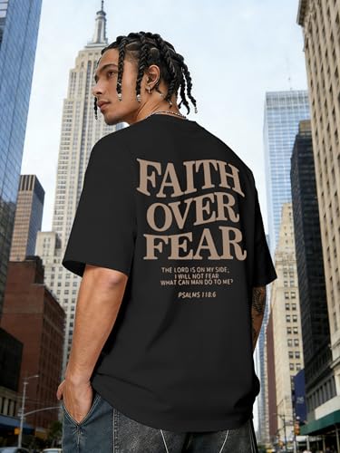 Christian Faith Over Fear Shirt for Men Jesus Religious Shirts Oversized T-Shirt - color: Faith Grey, size: Medium